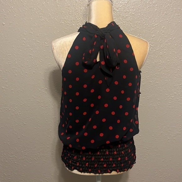 Maurices Black and‎ Red Polka Dot Tie Neck Blouse Size M - Picture 3 of 8